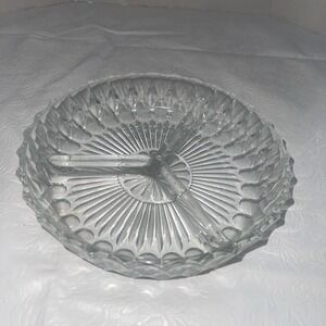 VTG 7.5" Divided Nut Candy Relish Trinket Clear Glass Dish MCM Dining Kitchen